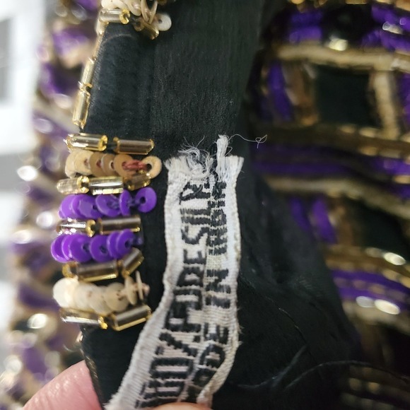 Vintage 80s Silk Beaded Sparkly Black Purple Button Down Blouse Size Medium - Picture 10 of 11